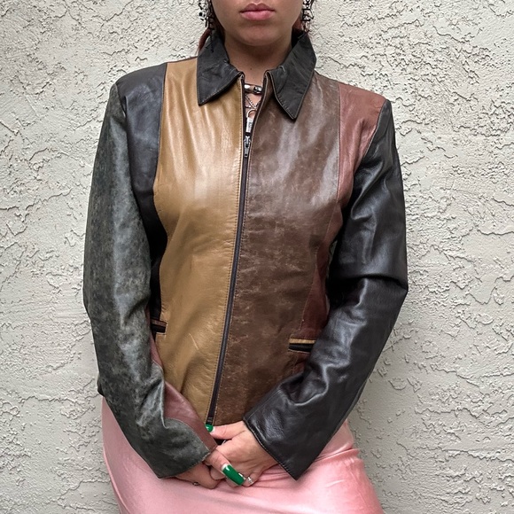 Y2k Leather Moto Jacket, Neutral, Made in Italy, Boho, Hippie, Penny Lane - Picture 7 of 10